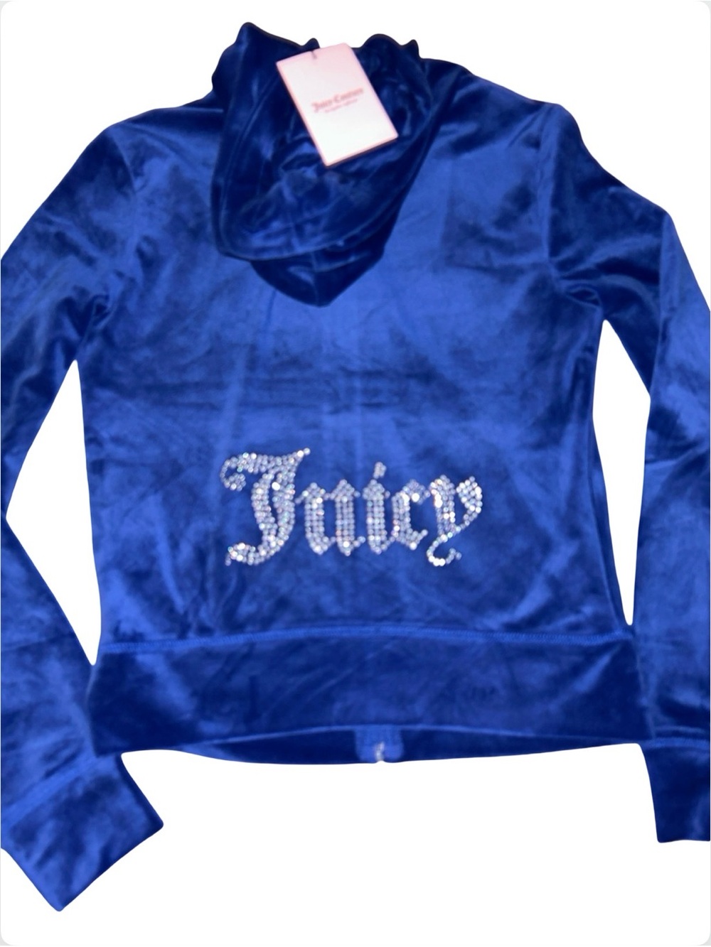 JUICY COUTURE MASCOT BLUE BLING RHINESTONE VELOUR TRACKSUIT SWEATSUIT HOODIE NWT